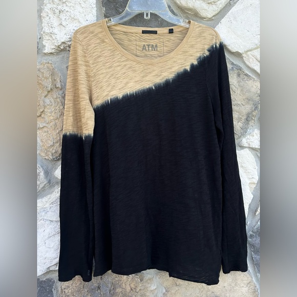 ATM Anthony Thomas Melillo Top Size L Neutral Dip Dye Raw Hem Casual Boho Fall - Picture 1 of 7